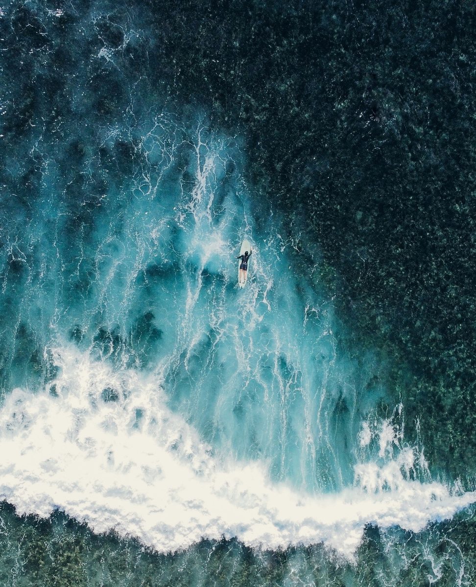Aerial view of a surfer